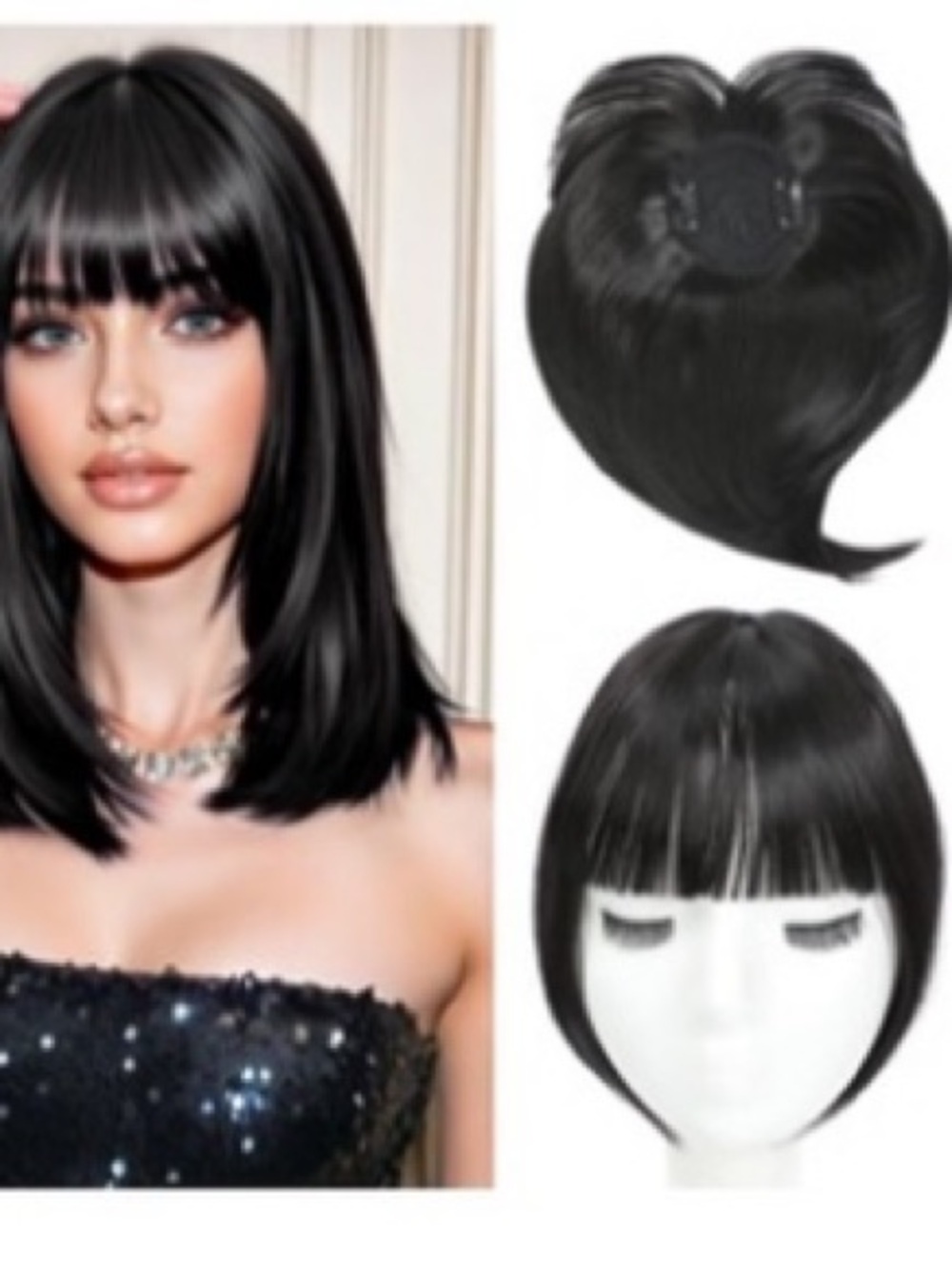 WKCT Clip in Bangs French Bangs Hair Clip, Clip-In Bangs Hairpiece - Black